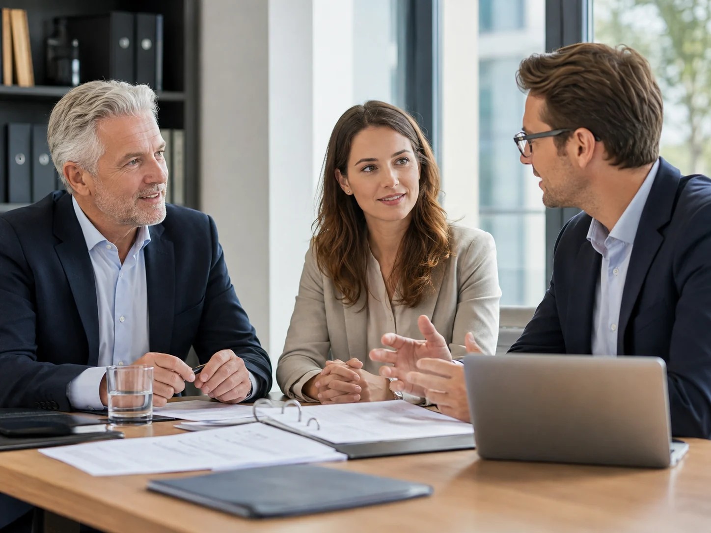 Gespräch über Zusammenarbeit bei einem Wiener Immobilien- und Unternehmensthema